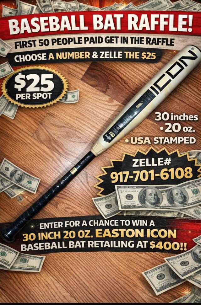 Baseball Bat Raffle!  /  ¡Sorteo de bates de béisbol!